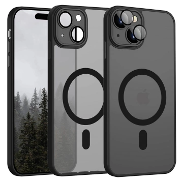 Skleněné pouzdro pro Apple iPhone 15 Alogy MagSafe Hybrid Matte Case Matný kryt s ochranou objektivu černý