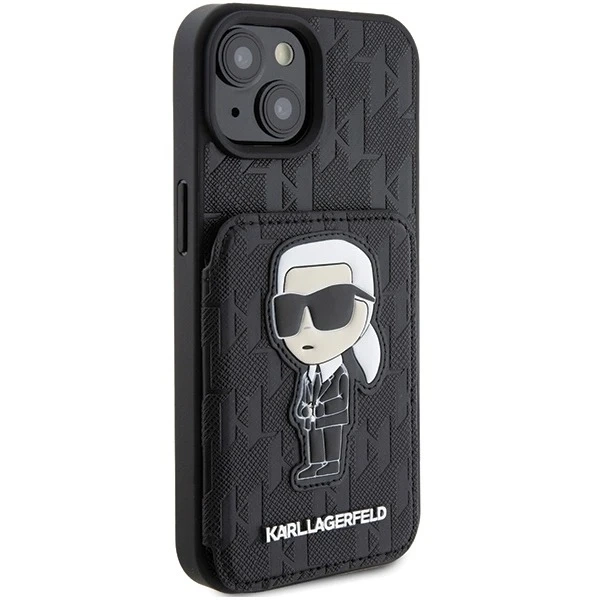 Etui Karl Lagerfeld KLHCP15SSAKKNSCK для iPhone 15 6.1" czarny/black hardcase Saffiano Card Slots and Stand Monogram Ikonik Patch