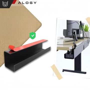 Cable organizer under the table top, cable shelf, wire strip, table top, desk, Alogy 55cm Black