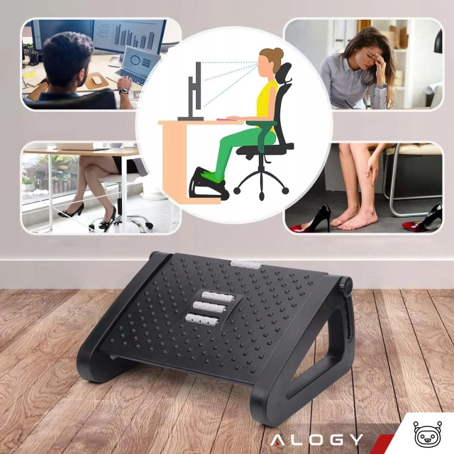 Офісна підставка для ніг підставка для ніг для роботи офісний масаж ніг регулювання висоти Alogy black