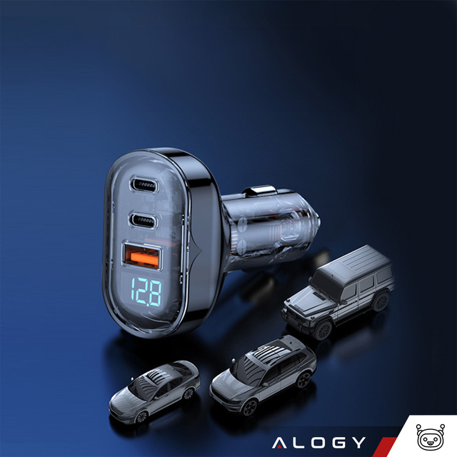Car charger 2x USB-C C PD 36W USB QC 3.0 LED fast for phone, powerful 72W Alogy black