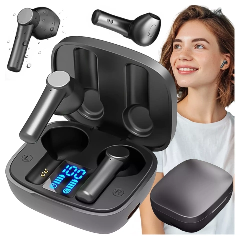 Bezdrôtové slúchadlá Alogy TWS Bluetooth 5.0 LED s nabíjacím puzdrom IPX5, powerbankou, USB-C, čiernymi