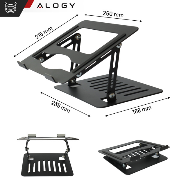 Тримач для ноутбука Macbook Tablet 17" stand stand складаний регульований алюміній для столу 25 x 21.5cm Alogy Graphite