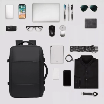 Bange voděodolný batoh na 15,6" notebook, městský cestovatel, 45x30x16 cm, do práce, do letadla, pánské, dámské, s USB portem Černá