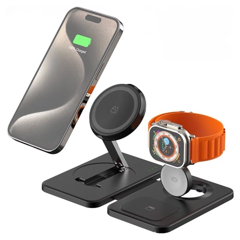 Bezdrátová nabíječka Alogy MagCharge Foldable Pro 3 v 1 pro MagSafe, Apple iPhone, Watch, AirPods, černá