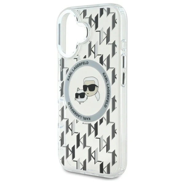 Etui Karl Lagerfeld do iPhone 16 6.1" Przezroczysty MagSafe IML Monogram Karl&Choupette Head