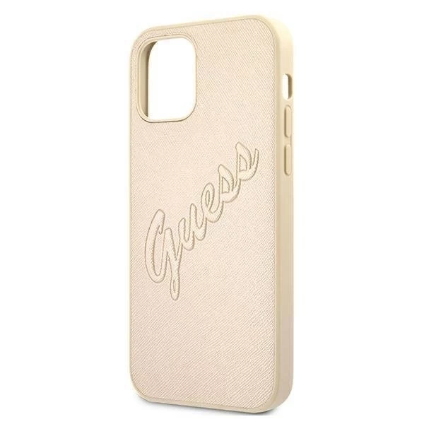 Guess GUHCP12MRSAVSLG iPhone 12/12 Pro 6,1" zlatý/zlatý pevný obal Saffiano Vintage Script