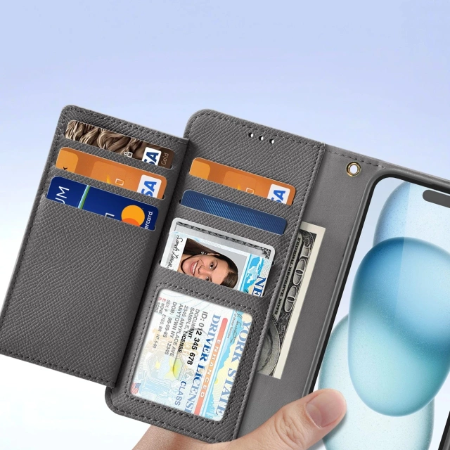 iPhone 15 Dux Ducis Lawa Leder Wallet Case MagSafe Grau