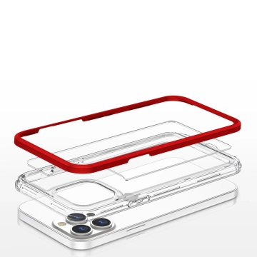 Priehľadné puzdro 3v1 na iPhone 13 Pro rámové gélové puzdro červené