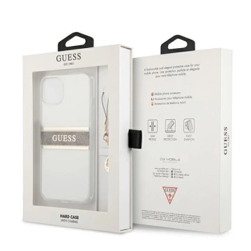 Guess GUHCP13SKB4GBR iPhone 13 mini 5,4" průhledný pevný obal 4G Brown Strap Charm