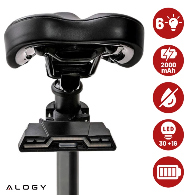 Fahrradrücklicht für das Heck des Fahrrads, LED-Beleuchtung, Rücklicht, rotes Aluminium, wasserdicht, IPX4, 50 lm, Alogy