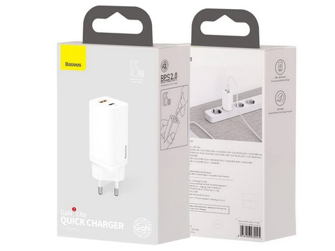 Baseus GaN2 Lite USB USB-C 65W EU quick charger White