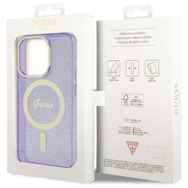Etui na telefon Guess GUHMP14XHCMCGU для Apple iPhone 14 Pro Max 6,7" purpurowy/фіолетовий жорсткий чохол Glitter Gold MagSafe