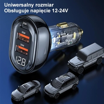 USAMS Nabíjačka do auta 2xUSB 1xUSB-C 80W rýchle nabíjanie modrá/modrá CC159CC02 (US-CC159)