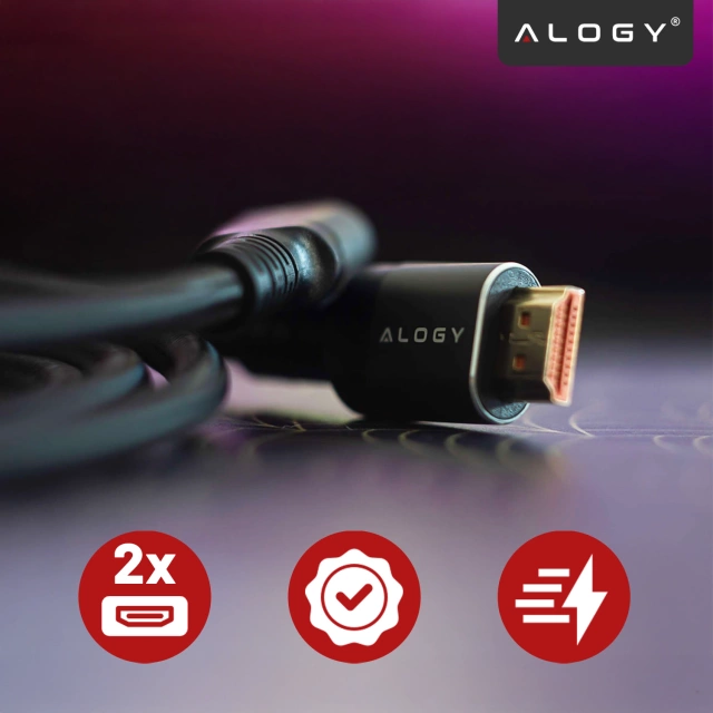 Kabel HDMI 2.1 10 m, 4K/8K Alogy Ultra High Speed™ 48 Gbps 60Hz, Premium z Pozłacanymi Końcówkami, Nylonowy Oplot, Miedziany – Czarny