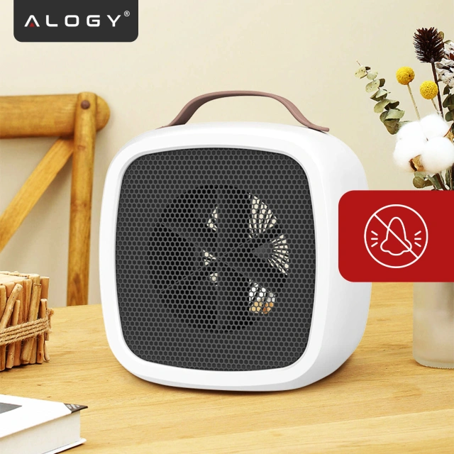 Grzejnik elektryczny mini Farelka 500W – termowentylator biurkowy do kontaktu, szybkie nagrzewanie, kompaktowy i energooszczędny – Alogy HeatPlug™ Biały