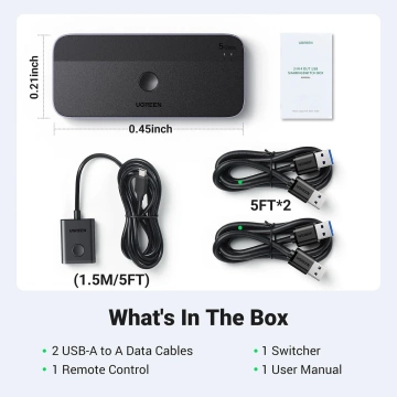 UGREEN CM662 USB 3.0 ПЕРЕМИКАЧ 2-В-4 ПУЛЬТ ДИСТАНЦІЙНОГО КЕРУВАННЯ 2 КАБЕЛІ 5 Гбіт/с