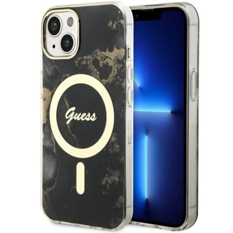 Pevné puzdro Etui Guess GUHMP14SHTMRSK na iPhone 14 6,1" Golden Marble MagSafe
