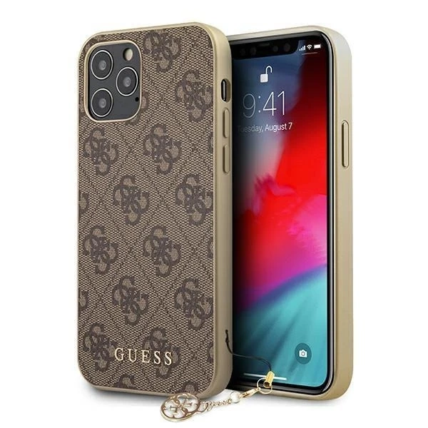 Etui Guess GUHCP12LGF4GBR pre iPhone 12 Pro Max 6,7" pevné puzdro 4G Charms Collection brązowy/hnedé