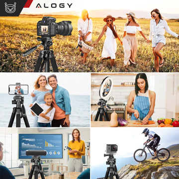 Statyw Fotograficzny Tripod Uniwersalny stojak do Kamer 1/4 uchwyt na telefon aparat 170cm Alogy Czarny