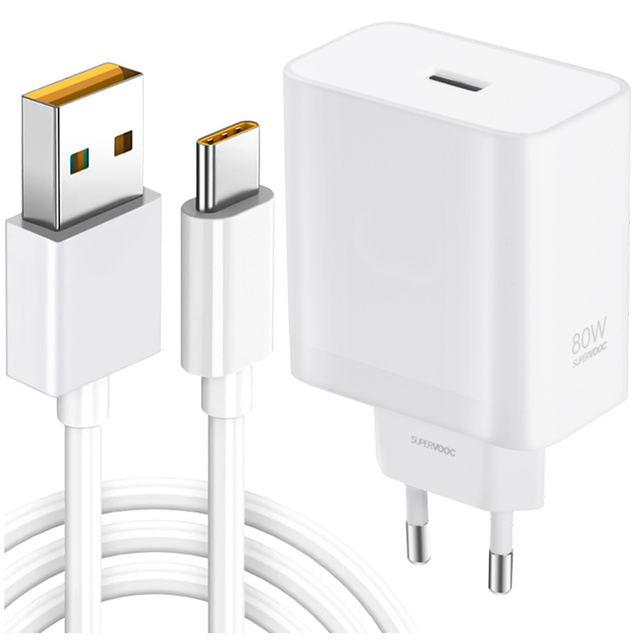 Nástěnná nabíječka Original Oneplus SUPERVOOC 80W USB Type-A adaptér EU VCB8JAEH kabel DL136 USB-C Type C 65W 1m Bílá