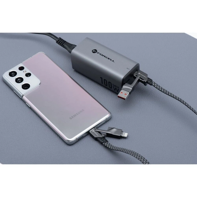 Кабель 4w1 Forcell USB-C USB-A Lightning 60W QC4.0 PD для ноутбука, нейлоновий, 1 м