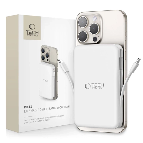 Magnetická powerbanka s kabelem PB31 Lifemag Magsafe Power Bank 10000 mAh (Type C Lightning) Bílá