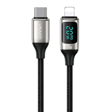 USAMS U78 USB-C to Lightning LED opletený kábel 1,2 m 20 W PD Fast Charge biela/biela SJ545USB02 (US-SJ545)
