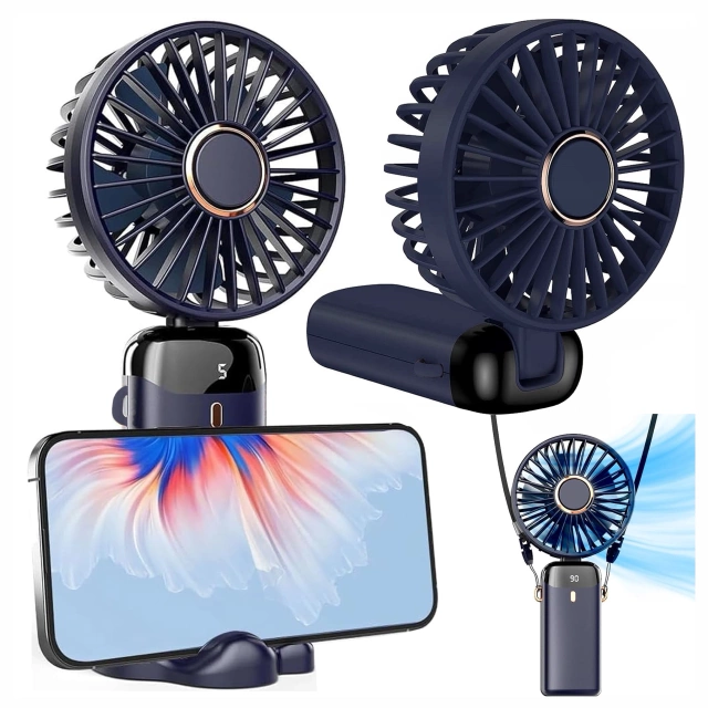 Ventilator Ventilator Handventilator Kabellos Alogy Desktop Tragbarer Handheld mit Telefonhalter USB-C Marineblau