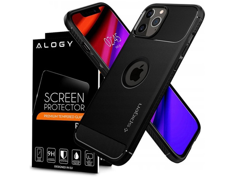 Чохол Spigen Rugged Armor для Apple iPhone 12/12 Pro 6.1 Matte Black Alogy glass