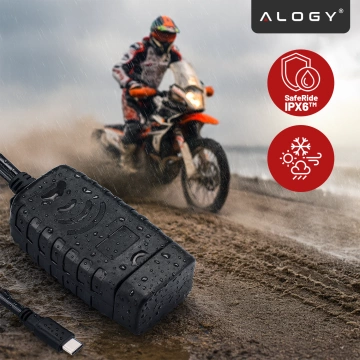 Alogy MotoCharge Pro™ Motorcycle Charger with Display, 36W PD QC 3.0 Fast Charging, USB-A and USB-C Ports, Waterproof and Rugged, Black