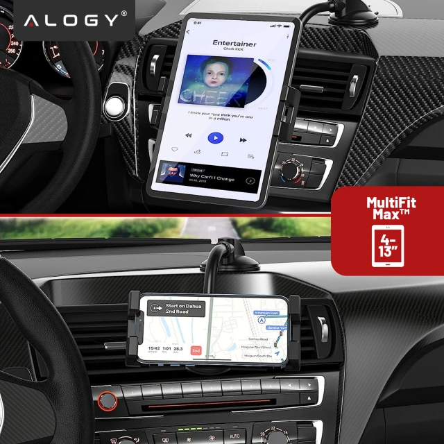 Alogy car holder for tablet phone dashboard windshield for car with long arm 4-13" black