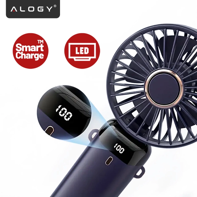 Fan Fan Handheld Fan Wireless Alogy Desktop Portable Handheld with Phone Holder USB-C Navy Blue