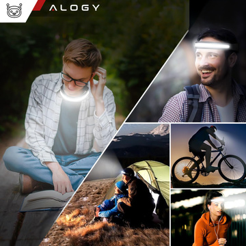 2x COB LED налобний ліхтар для бігу на велосипеді, потужний, акумуляторний, USB Type C, налобний ліхтар Alogy, IPX4, чорний
