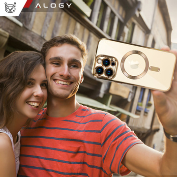 MagSafe Case for Apple iPhone 14 Pro Max Alogy Glamor Luxury Ring housing Golden transparent glass