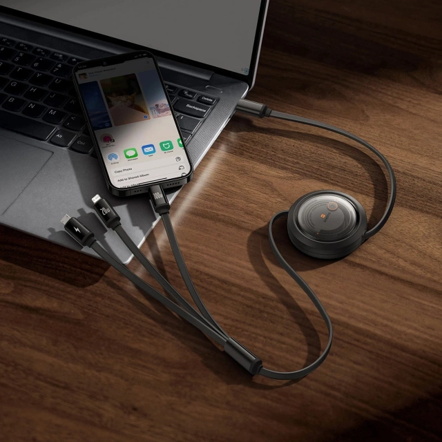 Baseus Free2Draw CB000084 висувний кабель USB-C - Lightning / USB-C / micro USB 100 Вт 1,1 м - чорний