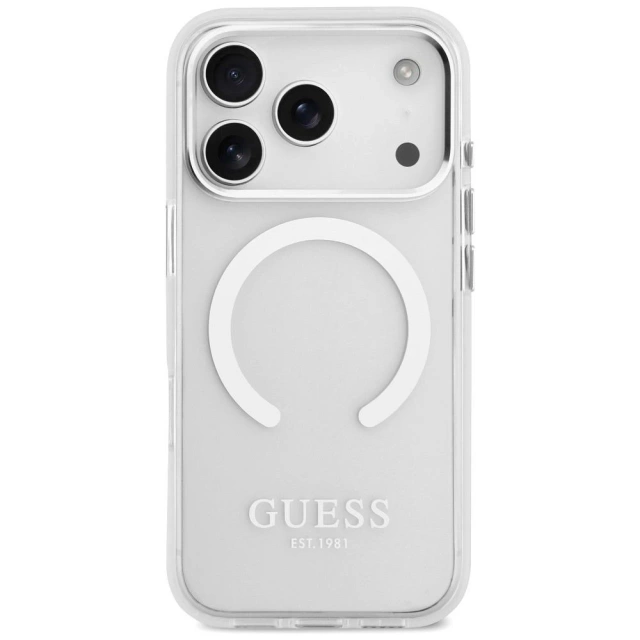 Etui Guess Metal Outline MagSafe na iPhone 17 Pro - Srebrne