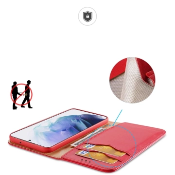 Dux Ducis Hivo Leather Flip Cover Originální kožená peněženka na karty a dokumenty Samsung Galaxy S22 (S22 Plus) červená