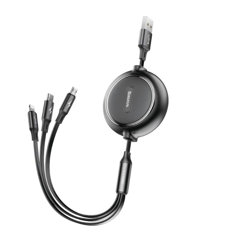 Baseus Golden Loop 3in1 ausziehbares Kabel USB - Micro USB / Lightning / USB-C 3.5A 35cm - 120cm schwarz (CAMLT-JH01)