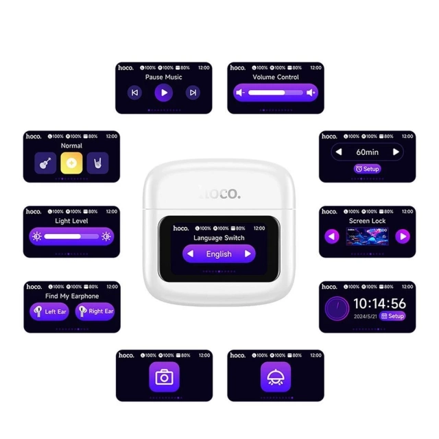 Bezdrôtové slúchadlá do uší Hoco EQ14 TWS s dotykovou obrazovkou, biele