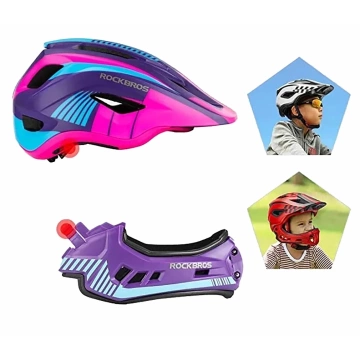 Rockbros TT-32SBPP-M Children's Bike Helmet with Detachable Chin Size M - Purple-Pink