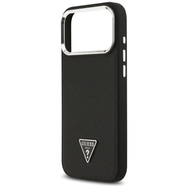Etui Guess Grained Triangle Logo MagSafe do iPhone 17 Pro Czarny