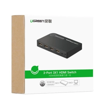 Uzelený prepínač rozdeľovač HDMI – 3x HDMI 3D 4K 7,5 Gb/s 36 bitov na kanál čierny (40234)