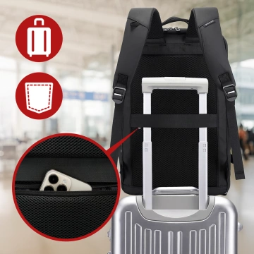 Водонепроникний рюкзак Bange для ноутбука 15.6", city traveler, 45х30х16 см, для роботи, літака, чоловічий, жіночий, з USB портом Чорний
