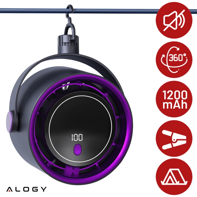 Wiatrak biurkowy ścienny cichy 25dB z klipsem bateria 8H mały 5 trybów wentylator cyrkulator powietrza Alogy ClipFan™ Ciemny Szary