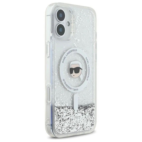 Чохол Etui Karl Lagerfeld для iPhone 16 6.1" Magsafe Hardcase Transparent Liquid Glitter Karl Head