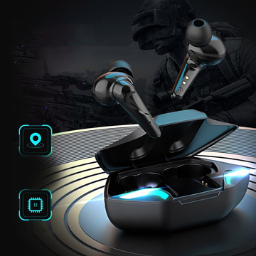 Bezdrátová Bluetooth 5.2 TWS sluchátka v pouzdře pro powerbanku pro hráče, LED hraní, černá