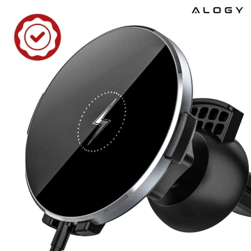 2-in-1-Autohalterung mit Alogy Airvent MagSafe QI Charger, induktives Ladegerät für MagSafe 15 W für Kühlergrill Schwarz