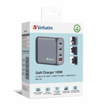 Настінний зарядний пристрій Verbatim GaN 100 Вт, адаптер 3xUSB-C/USB-A