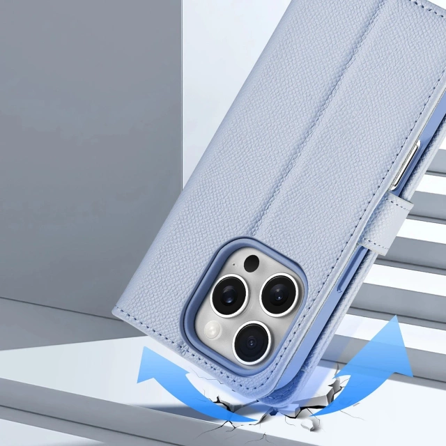 Kožené puzdro Dux Ducis Lawa na iPhone 16 Pro s modrou peňaženkou MagSafe